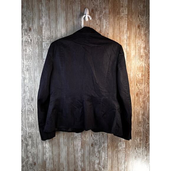 New York & Company Blazer Jacker Womens 12 Navy Blue Stretch Chambray Corpcore - Picture 4 of 8